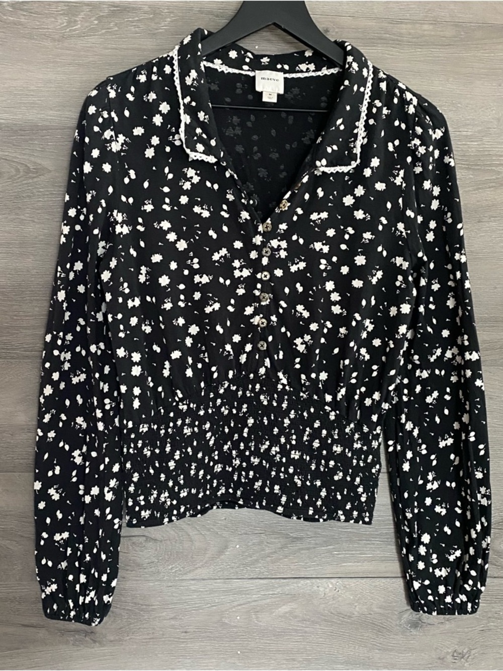 Anthropologie Maeve Smocked Buttondown Top